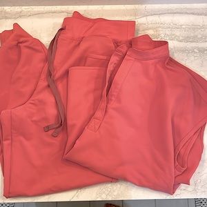 Figs medium Rafaela top and large petite Zamora pants in Desert Rose